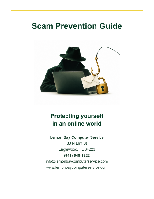 Cover of Scam Prevention Guide: Protecting yourself in an online world, by Lemon Bay Computer Service